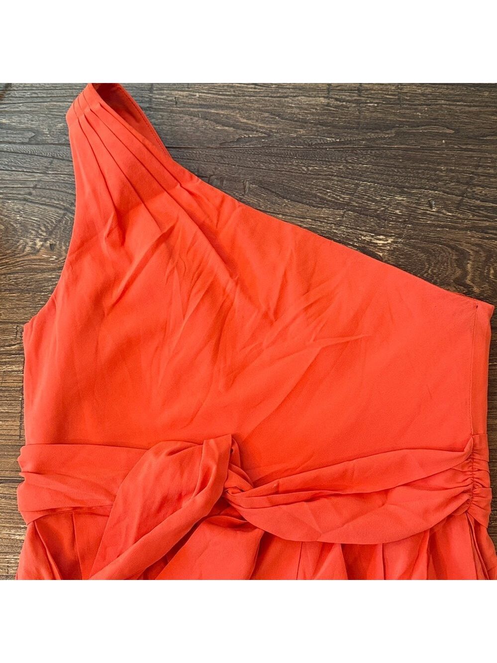 Alice + Olivia Vibrant Orange Silk One-Shoulder Draped Mini Dress Size 10 - Picture 5 of 8